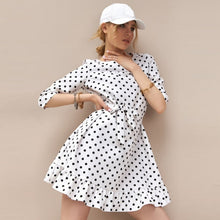 Load image into Gallery viewer, Women Autumn Dot Printed Dress Seven Sleeve O neck Elegant Ruffle A-line Mini Dress 2021 New Fashion Casual Bohemian Beach Dress