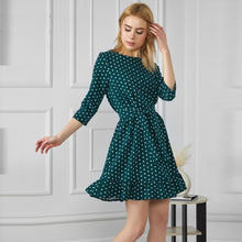 Load image into Gallery viewer, Women Autumn Dot Printed Dress Seven Sleeve O neck Elegant Ruffle A-line Mini Dress 2021 New Fashion Casual Bohemian Beach Dress