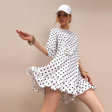 Load image into Gallery viewer, Women Autumn Dot Printed Dress Seven Sleeve O neck Elegant Ruffle A-line Mini Dress 2021 New Fashion Casual Bohemian Beach Dress