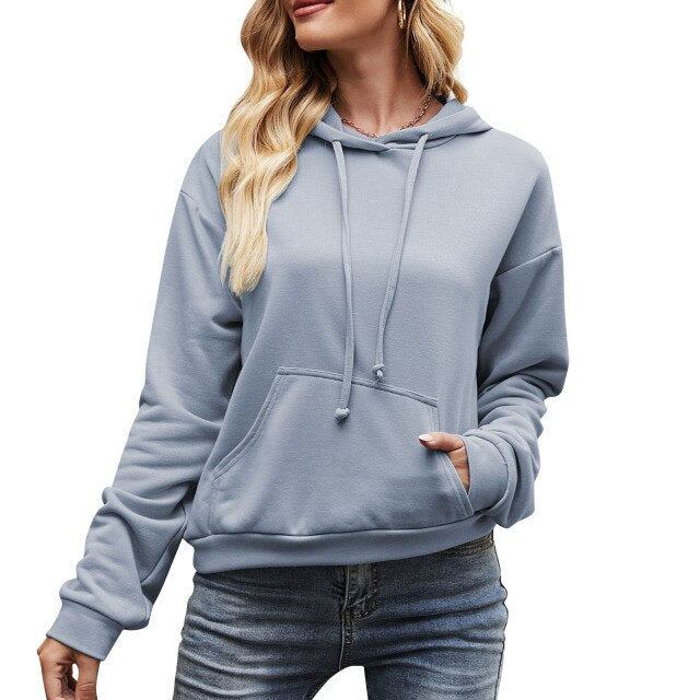 Women Autumn Hoodies Solid Korean Version Loose Long-sleeved Hooded Female Harajuku Chic Sweatshirt Tracksuit Sports 2021 Winter