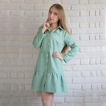 Load image into Gallery viewer, Women Autumn Sweet Ruffle Dress Office Ladies Turn Down Collar Long Sleeve Mini Dresses  Female Casual Loose Elegant Solid Dress