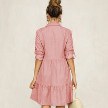 Load image into Gallery viewer, Women Autumn Sweet Ruffle Dress Office Ladies Turn Down Collar Long Sleeve Mini Dresses  Female Casual Loose Elegant Solid Dress