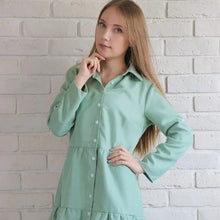 Load image into Gallery viewer, Women Autumn Sweet Ruffle Dress Office Ladies Turn Down Collar Long Sleeve Mini Dresses  Female Casual Loose Elegant Solid Dress