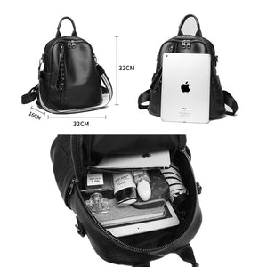 Women Backpack Cowhide Genuine Leather Vintage Knapsack Colleague Girls Student School Bag Lady Travel Packsack Shoulder Bags