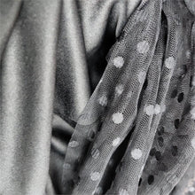 Load image into Gallery viewer, Women Black Mesh Two Pieces Set Polka Dot See Through Transparent Shirts Tops Tulle Skirts Lining Elastic Waist Pleated Jupes