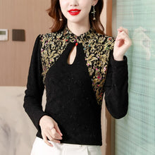 Load image into Gallery viewer, Women Blouse Shirt New 2021 Autumn Winter Long Sleeve Lace Tops Elegant Slim Embroidery Print Retro Shirt M-4XL Plus Size
