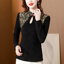 Load image into Gallery viewer, Women Blouse Shirt New 2021 Autumn Winter Long Sleeve Lace Tops Elegant Slim Embroidery Print Retro Shirt M-4XL Plus Size