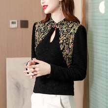 Load image into Gallery viewer, Women Blouse Shirt New 2021 Autumn Winter Long Sleeve Lace Tops Elegant Slim Embroidery Print Retro Shirt M-4XL Plus Size