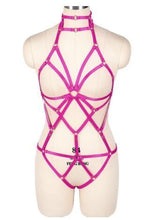 Load image into Gallery viewer, Women Blue Body Harness Bra Sexy Lingerie Full Set Punk Goth Night Rave Body Cage Top Panties Suspender Adjust Garter Belt