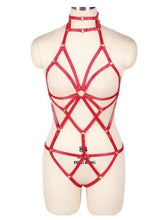 Load image into Gallery viewer, Women Blue Body Harness Bra Sexy Lingerie Full Set Punk Goth Night Rave Body Cage Top Panties Suspender Adjust Garter Belt