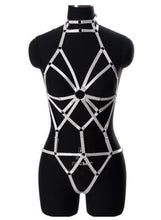 Load image into Gallery viewer, Women Blue Body Harness Bra Sexy Lingerie Full Set Punk Goth Night Rave Body Cage Top Panties Suspender Adjust Garter Belt