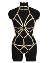 Load image into Gallery viewer, Women Blue Body Harness Bra Sexy Lingerie Full Set Punk Goth Night Rave Body Cage Top Panties Suspender Adjust Garter Belt