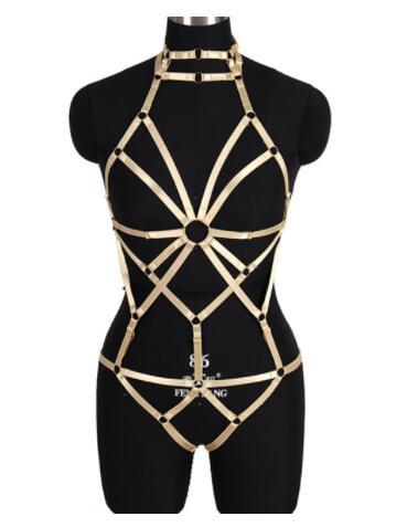 Women Blue Body Harness Bra Sexy Lingerie Full Set Punk Goth Night Rave Body Cage Top Panties Suspender Adjust Garter Belt