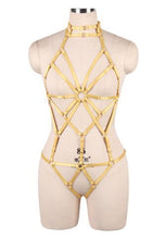 Load image into Gallery viewer, Women Blue Body Harness Bra Sexy Lingerie Full Set Punk Goth Night Rave Body Cage Top Panties Suspender Adjust Garter Belt