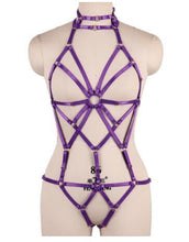 Load image into Gallery viewer, Women Blue Body Harness Bra Sexy Lingerie Full Set Punk Goth Night Rave Body Cage Top Panties Suspender Adjust Garter Belt