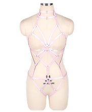 Load image into Gallery viewer, Women Blue Body Harness Bra Sexy Lingerie Full Set Punk Goth Night Rave Body Cage Top Panties Suspender Adjust Garter Belt
