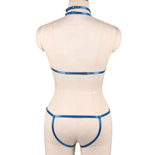 Load image into Gallery viewer, Women Blue Body Harness Bra Sexy Lingerie Full Set Punk Goth Night Rave Body Cage Top Panties Suspender Adjust Garter Belt