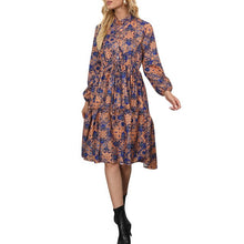 Load image into Gallery viewer, Women Boho Dresses Summer 2021 Sexy Mock Neck Tie Waist Print Beach Dress Long Sleeve A Line Midi Dress Sundress Robe Femme