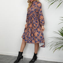 Load image into Gallery viewer, Women Boho Dresses Summer 2021 Sexy Mock Neck Tie Waist Print Beach Dress Long Sleeve A Line Midi Dress Sundress Robe Femme