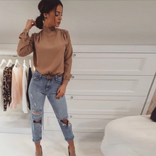 Load image into Gallery viewer, Women Casual  Back Bow Bandage Blouse Solid Stand Collar Long Sleeve Shirts 2020 New Fashion Autumn Elegant Office Ladies Blouse