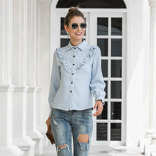 Load image into Gallery viewer, Women Casual Corduroy Ruffle Shirts Office Ladies Turn Down Collar Long Sleeve Blouses 2021 Autumn Winter New Elegant Solid Tops