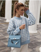 Load image into Gallery viewer, Women Casual Houndstooth Ladies Pullover Sweater Female Autumn Winter Retro Jumper Female Geometric Khaki Black knitted Sweater