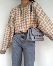 Load image into Gallery viewer, Women Casual Houndstooth Ladies Pullover Sweater Female Autumn Winter Retro Jumper Female Geometric Khaki Black knitted Sweater