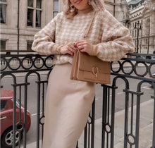 Load image into Gallery viewer, Women Casual Houndstooth Ladies Pullover Sweater Female Autumn Winter Retro Jumper Female Geometric Khaki Black knitted Sweater