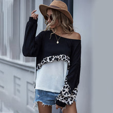 Load image into Gallery viewer, Women Casual Leopard Patchwork Sweater Pullover O-Neck Bat Long Sleeves Female Autumn Winter Fashion Loose Streetwear Sweaters