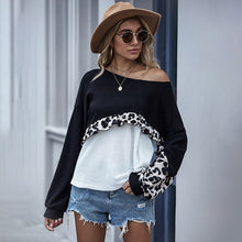 Load image into Gallery viewer, Women Casual Leopard Patchwork Sweater Pullover O-Neck Bat Long Sleeves Female Autumn Winter Fashion Loose Streetwear Sweaters