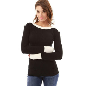 Women Casual Long Sleeve Color Collision Knitting Sweater Blouse Winter Ladies O-Neck Sweater Women Casual Slim Sweaters