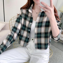 Load image into Gallery viewer, Women Casual Plaid Short Shirt Lady Spring Autumn Fashion Korean Harajuku Long Sleeves Turn-Down Collar Shirt Blouse Streetwear