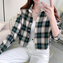 Load image into Gallery viewer, Women Casual Plaid Short Shirt Lady Spring Autumn Fashion Korean Harajuku Long Sleeves Turn-Down Collar Shirt Blouse Streetwear