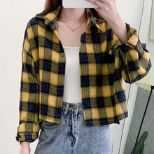 Load image into Gallery viewer, Women Casual Plaid Short Shirt Lady Spring Autumn Fashion Korean Harajuku Long Sleeves Turn-Down Collar Shirt Blouse Streetwear
