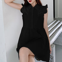 Load image into Gallery viewer, Women Casual Robe 2021 Summer New Sweet Turn Down Collar Chic Ruffle Sleeveless Vestidos Korean White Loose A Line Mini Dresses