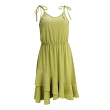 Load image into Gallery viewer, Women Casual Ruffles Spaghetti Dress Summer Fashion Sleeveless Pure Color High Waist Irregular Beach Lace Up Dresses For Woman
