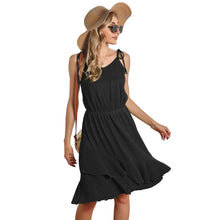 Load image into Gallery viewer, Women Casual Ruffles Spaghetti Dress Summer Fashion Sleeveless Pure Color High Waist Irregular Beach Lace Up Dresses For Woman