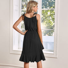 Load image into Gallery viewer, Women Casual Ruffles Spaghetti Dress Summer Fashion Sleeveless Pure Color High Waist Irregular Beach Lace Up Dresses For Woman