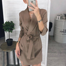 Load image into Gallery viewer, Women Casual Sashes A-line Mini Dress Office Ladies Turn-down Collar Dresses 2021 Spring New Fashion Elegant Party Dress