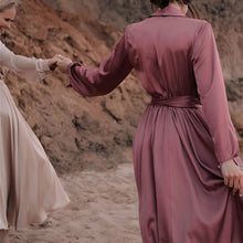 Load image into Gallery viewer, Women Casual Satin Maxi Robe Dress Solid Color Lantern Sleeve Sashes Dress 2021 New Fashion Spring Elegant A Line Party Dresses