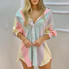 Load image into Gallery viewer, Women Casual Stripe Print Long Shirt Blouse Spring Fall Fashion V-neck Button Top Women 2021 White Slim Office Shirts Top Femme