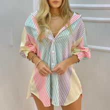 Load image into Gallery viewer, Women Casual Stripe Print Long Shirt Blouse Spring Fall Fashion V-neck Button Top Women 2021 White Slim Office Shirts Top Femme