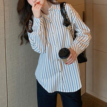 Load image into Gallery viewer, Women Casual Turn-Down Collar Shirts Lady Spring Autumn Fashion Korean Long Sleeves Buttons Striped Blouse Loose Streetwear Tops