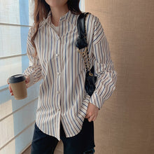 Load image into Gallery viewer, Women Casual Turn-Down Collar Shirts Lady Spring Autumn Fashion Korean Long Sleeves Buttons Striped Blouse Loose Streetwear Tops