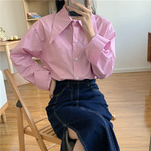 Load image into Gallery viewer, Women Chic Solid Shirt Office Ladies Casual Turn-down Collar Tops And Shirts Female Korean Long Sleeves Loose Blouses