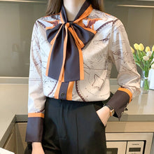 Load image into Gallery viewer, Women Chiffon Blouse New 2021 Spring Long Sleeve Pring Shirt Fashion Elegant Slim Bow Office Layd High-end Shirt