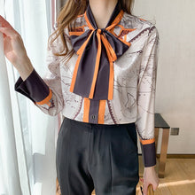 Load image into Gallery viewer, Women Chiffon Blouse New 2021 Spring Long Sleeve Pring Shirt Fashion Elegant Slim Bow Office Layd High-end Shirt