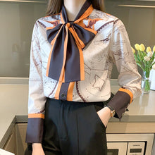 Load image into Gallery viewer, Women Chiffon Blouse New 2021 Spring Long Sleeve Pring Shirt Fashion Elegant Slim Bow Office Layd High-end Shirt