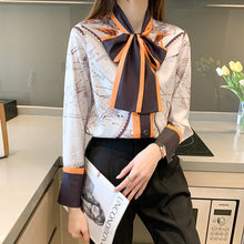 Load image into Gallery viewer, Women Chiffon Blouse New 2021 Spring Long Sleeve Pring Shirt Fashion Elegant Slim Bow Office Layd High-end Shirt