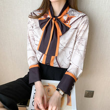 Load image into Gallery viewer, Women Chiffon Blouse New 2021 Spring Long Sleeve Pring Shirt Fashion Elegant Slim Bow Office Layd High-end Shirt